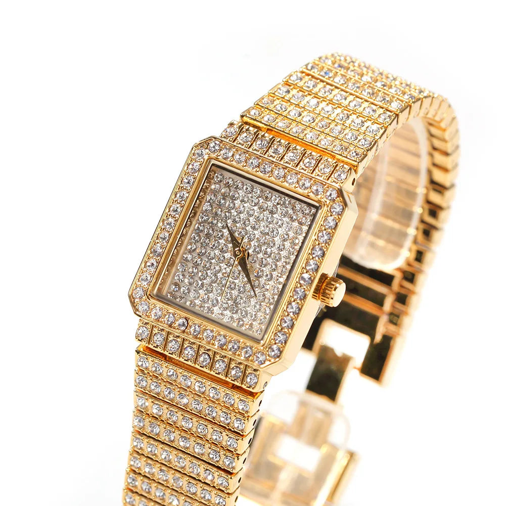 Diamond Square Women Watch Gold Silver Luxury Ladies Dress Quartz Watch Casual Simple Couple Wristwatches Dames Horloges