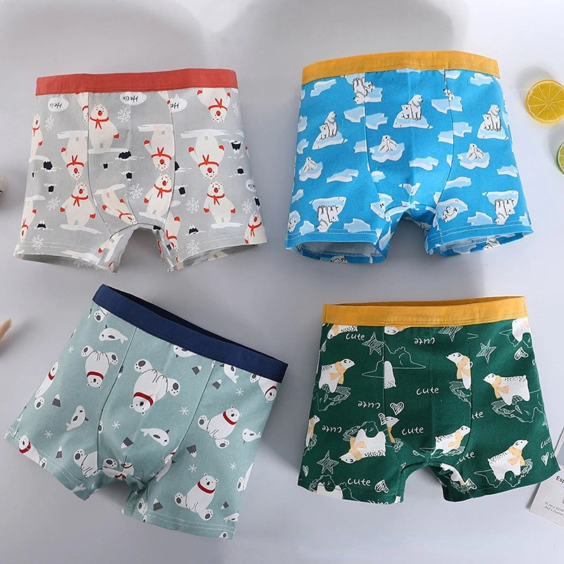 Boys 4 Pcs/lot Underwear Teenagers Panties Boxers Cartoon Printed Shorts for Kids Children's Clothing Baby 100% Cotton Briefs