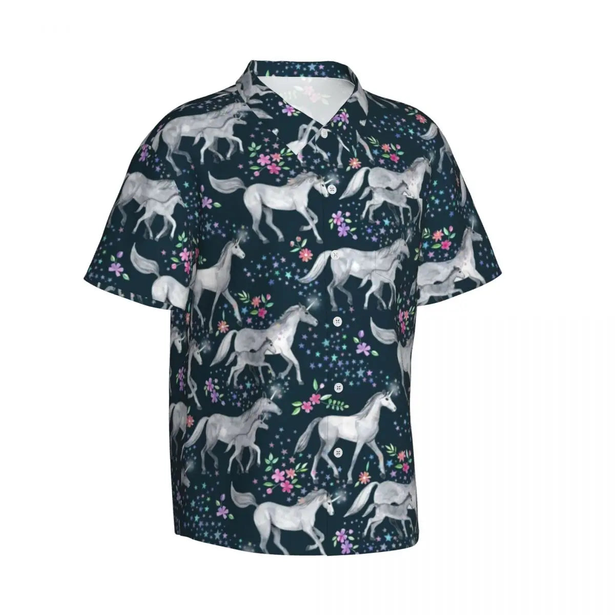 Unicorn And Stars Casual Shirt Floral Print Elegant Hawaii Shirts Men Short Sleeve Beach Breathable Graphic Oversize Blouses