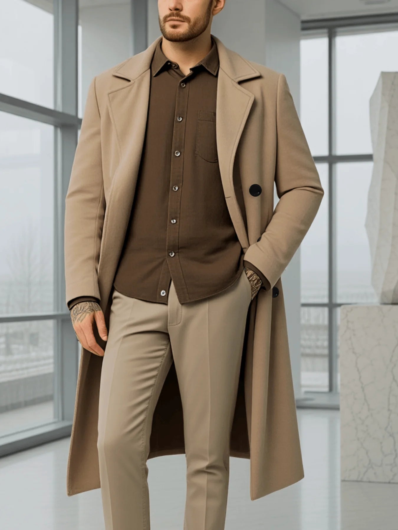 Men's Double Breasted Jacket Business Casual Gentleman Coat Fall Winter Thickened Warm Wool Blazer Formal Wear Outerwear Suit