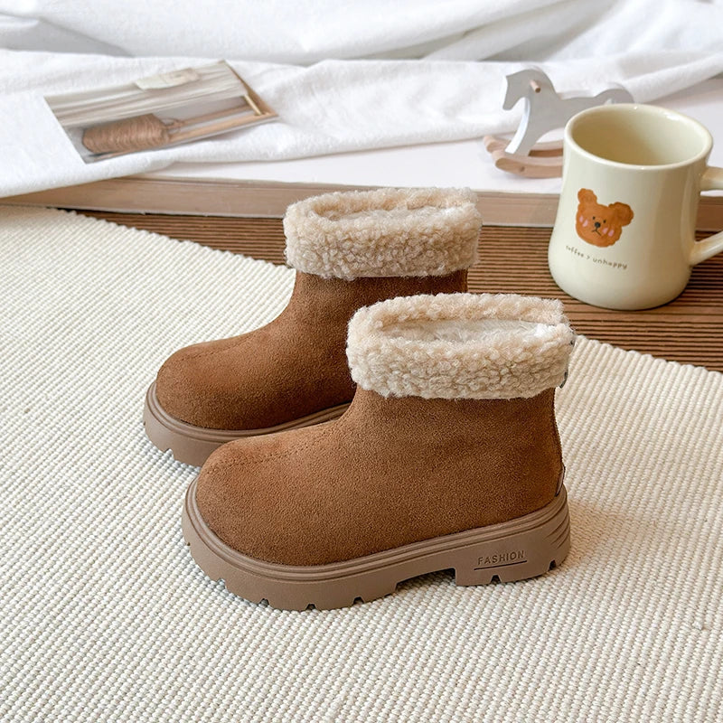 Children's Winter Boots 2025 New Girls Classic School Ankle Boots Outdoor Warm Plush Fashion Kids Simple Platform Cotton Boots