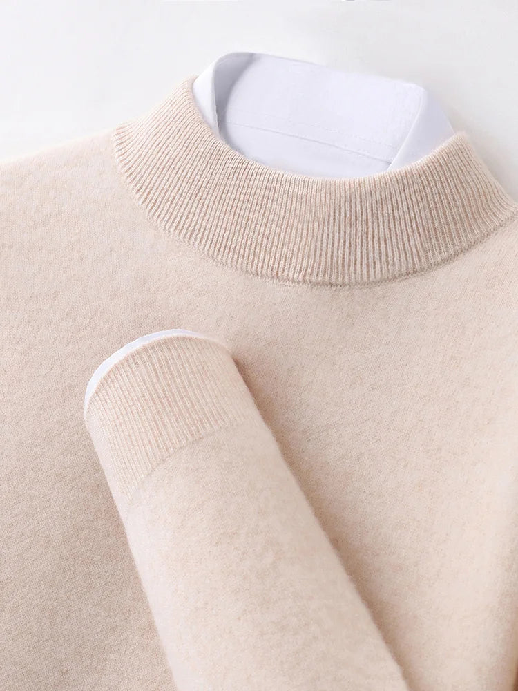 100% Pure Cashmere Men's Sweater Half High Neck Pullover Youth Business Casual Long Sleeve Jumper Spring/Autumn High-End Jacket