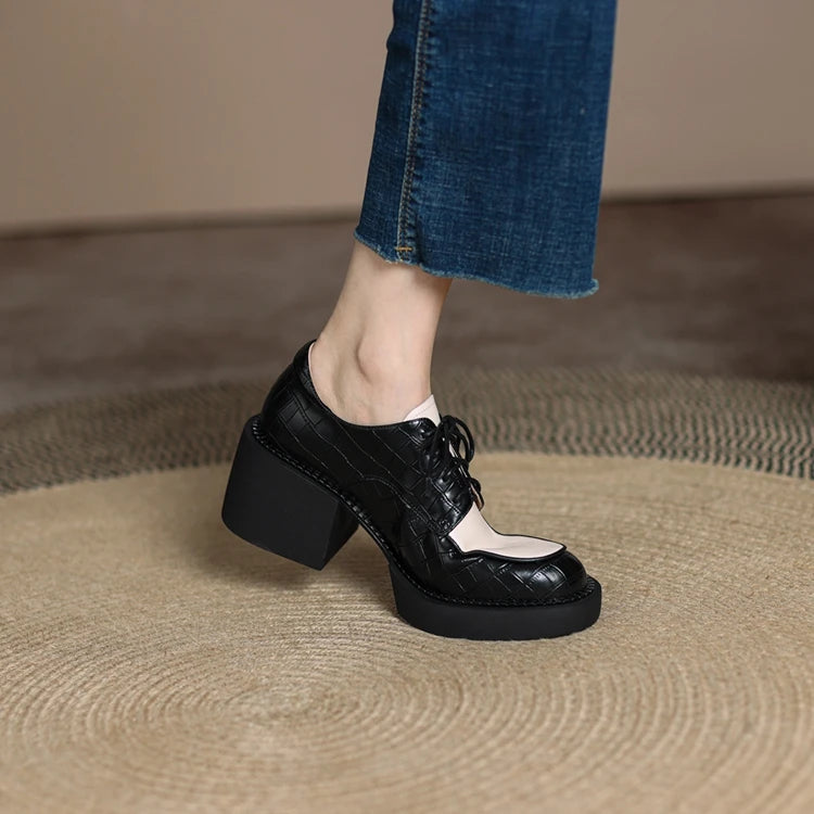 2024 New Spring Genuine Leather Women Shoes Casual Lace-up Loafers Round Toe Platform Shoes Shoes Woman Zapatos De Mujer Women
