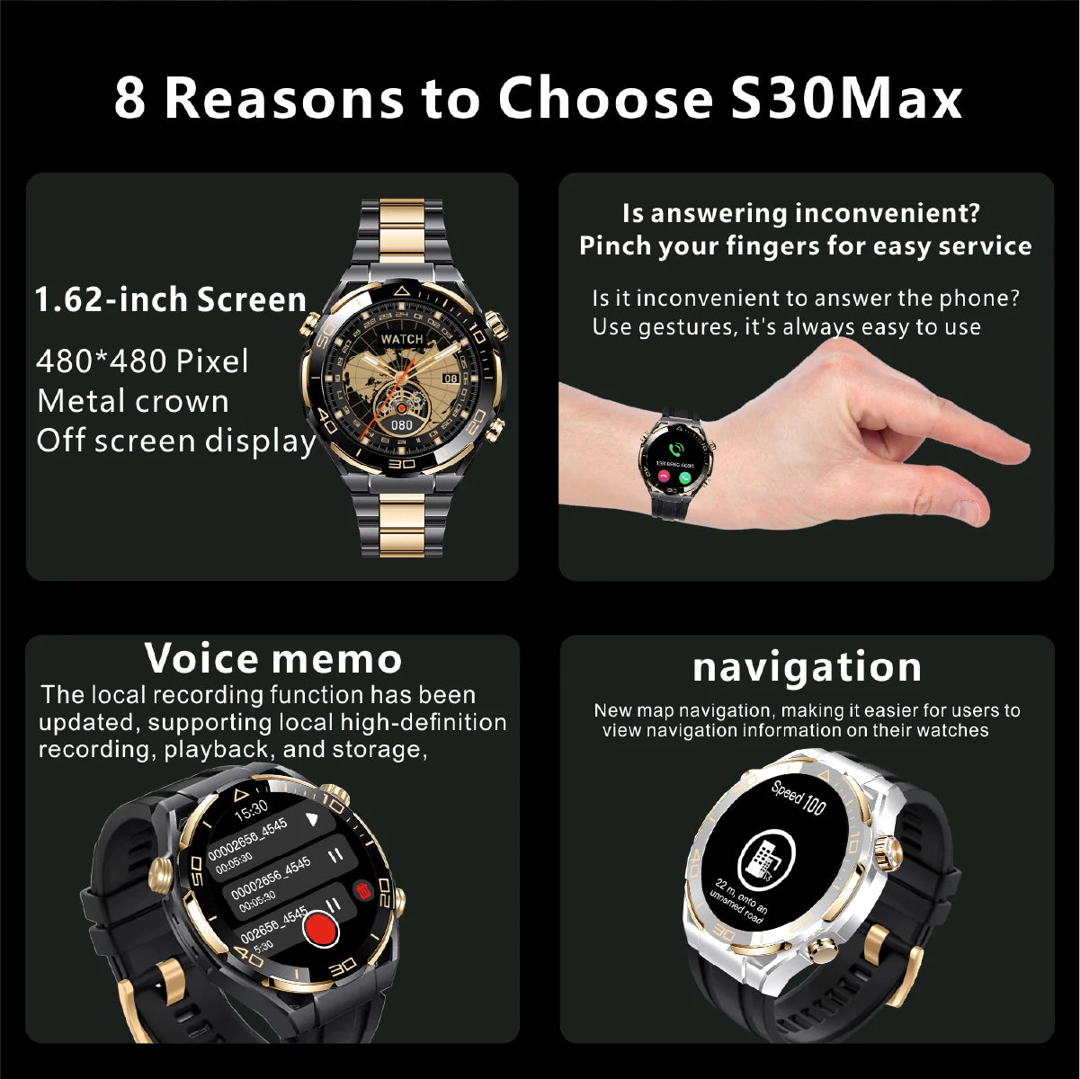 2024 For Huawei Xiaomi Men's Smartwatch Bluetooth Call 1.62" 480*480 AMOLED HD Screen 4GB ROM NFC Waterproof Women's Smartwatch