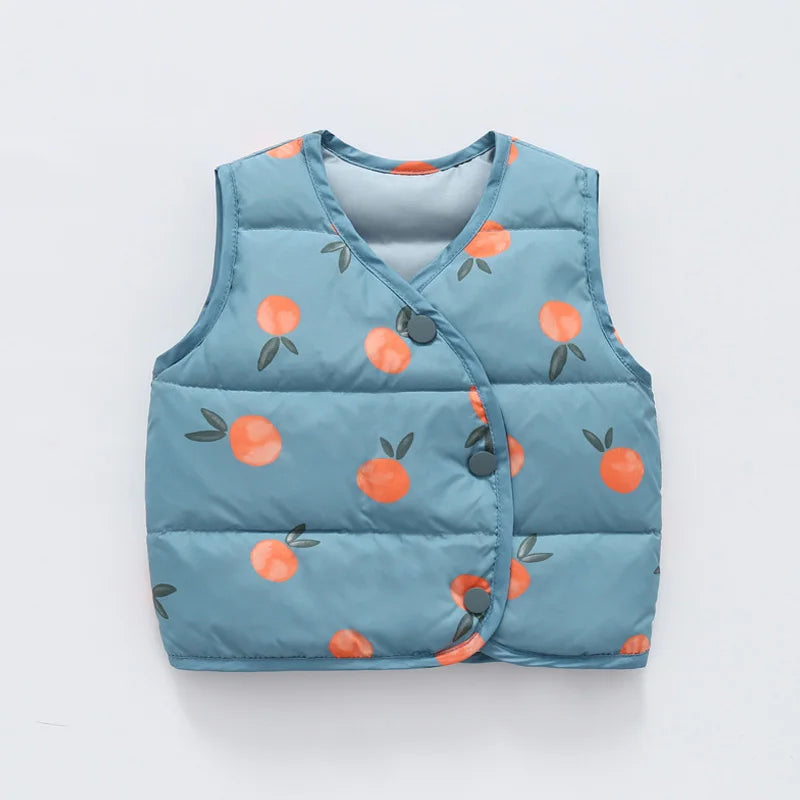 Chalecos de plumón para bebés, ropa de otoño e invierno con estampado de dibujos animados para niñas y niños, cárdigan, abrigos, chaleco infantil cálido, disfraz para niños pequeños