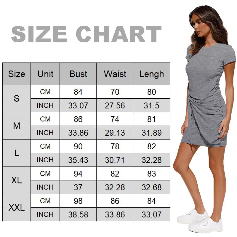 Women Summer Mini Ruched Bodycon T Shirt Dress Ladies Beach Casual Wrap Dresses Women's Party Holiday Sexy Short Sundress