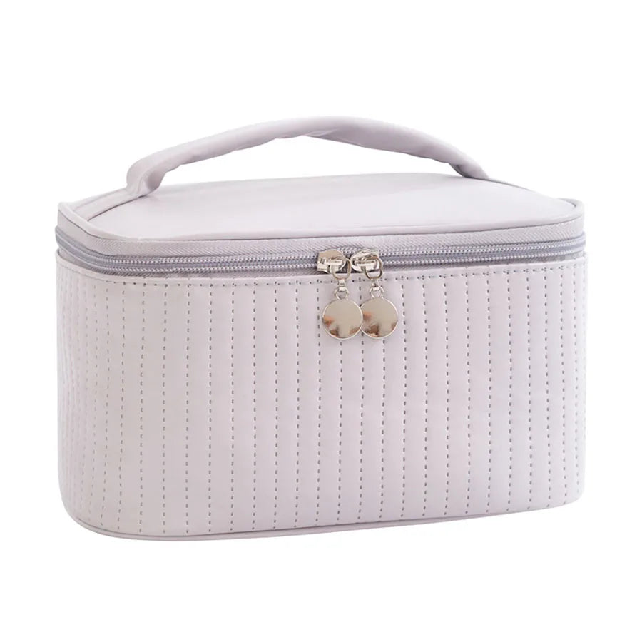Makeup Bags for Women Travel Toiletry Cute Cases Bag Portable Solid Color Makeup Organizer Box Cosmetic Bag Neceser PU Leather