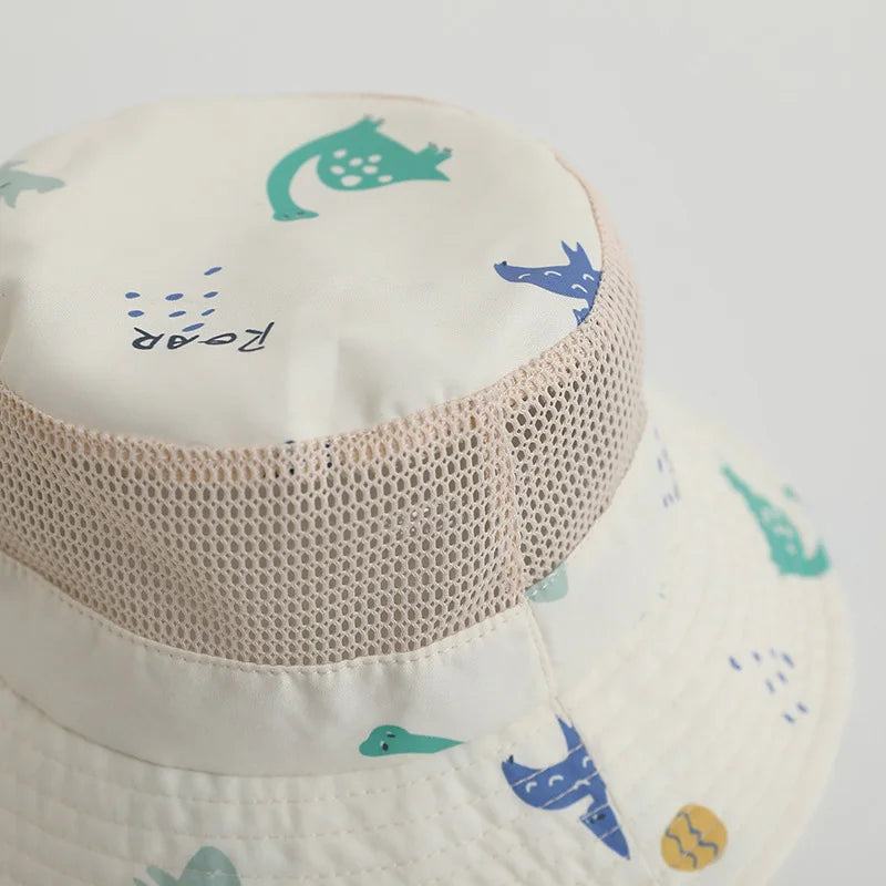 Children Summer Hat Cartoon Print Mesh Bucket Hats for Girls Boys Beach UV Protection Accessories Kids Items 3-8 Years