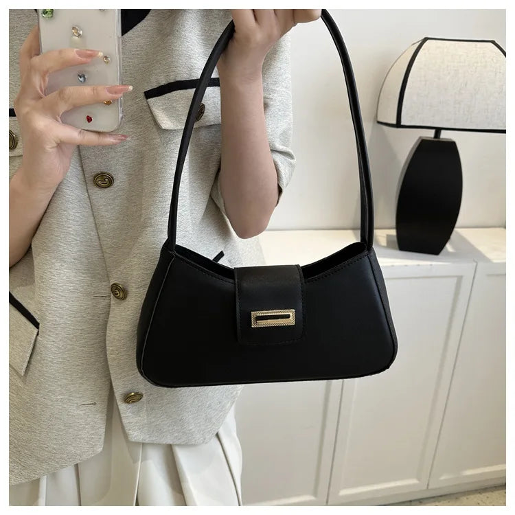 Minimalist Shoulder Bag for Women Simple Solid Color Underarm Bag Women's Buckle Handbag and Purse Fashion Small Top-handle Bags
