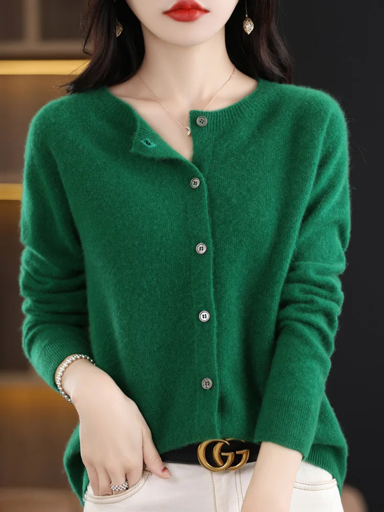 Women Cashmere Sweater 100% Merino Wool Knitted Cardigan Autumn Winter  Knitwear O-Neck Female  Solid Color Casual Fashion Top