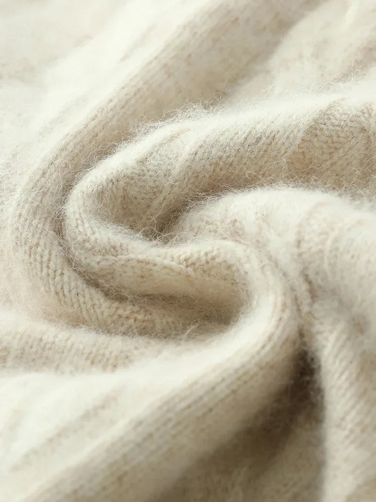 Mink Cashmere Cable Knit Pullover for Men O Neck Casual Autumn Winter Sweater Top