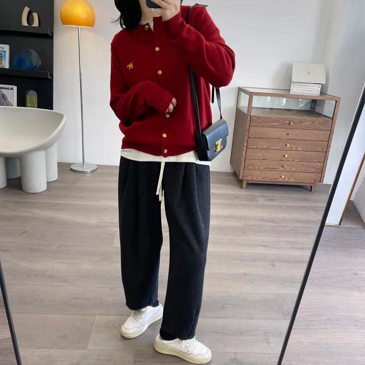 Long-sleeved Cashmere cardigan women sweater cashmere knitted  O-neck Cashmere cardigan sweater coat  Autumn and Winter