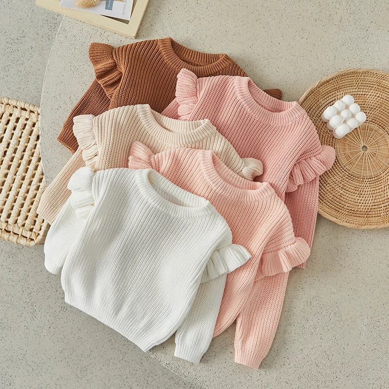 Suefunskry Recién Nacido Bebé Niña Niño De Punto Con Volantes De Manga Larga Suéteres De Color Sólido Suelto Jersey Niño Casual Tops