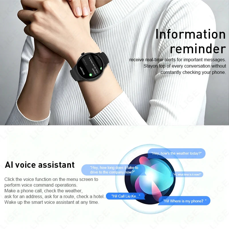 LIGE New Men Smart Watch Sports Fitness Bracelet IP68 Waterproof Bluetooth Call 1.26 inch Men Women Health Monitoring Smartwatch