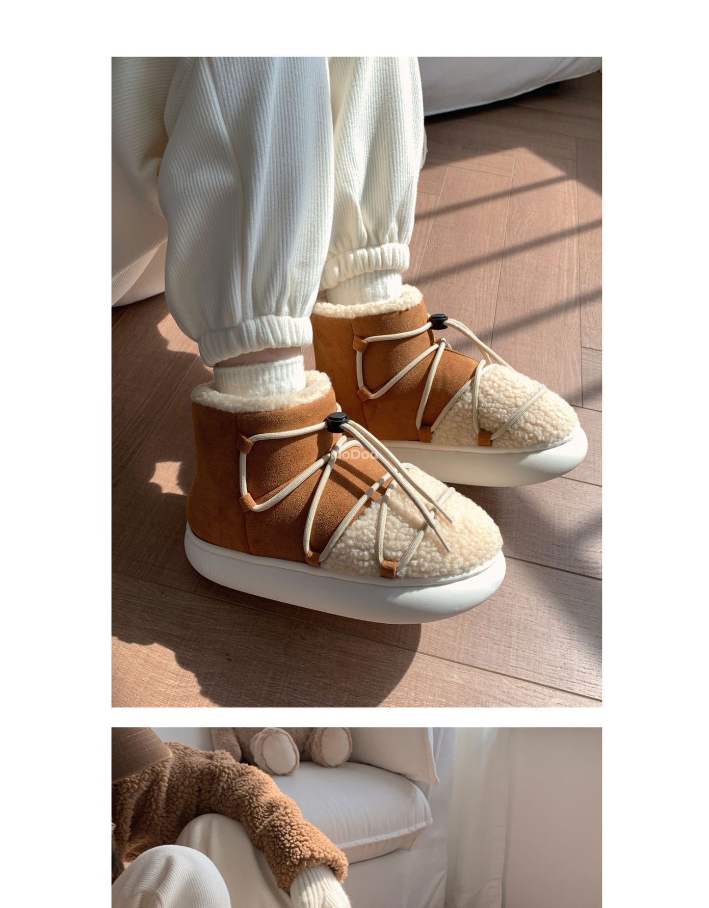 Winter New Warm Snow Boots 2025 Fur Design Women Short Boots Non-slip Light Comfortable Child Home Slippers High Top Shoe