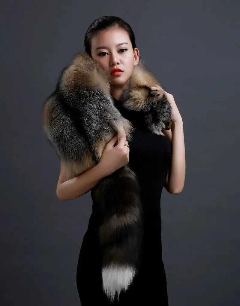 Winter Warm Large Real Fox Fur Collar Natural Fur Coat Scarves Luxury Women Men Jackets Hood Shawl Decor Female Neck Scarf Wraps