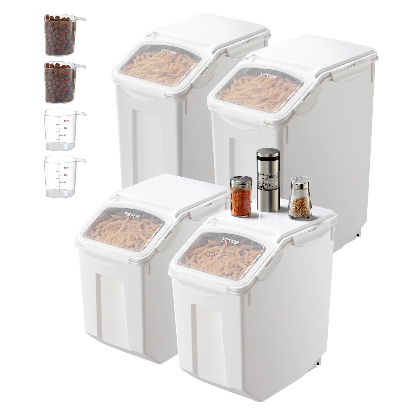 VEVOR 4pcs Rice Storage Container Large Dog Food Dispenser Bin, Kitchen Ingredient Grain Cereal Bin Pet food Containers