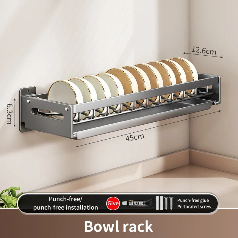 Floating Wall Drainer for Kitchen Dishes Multifunction Divider Spoon Kitchen Accessories Holder Organizers Storage Shelf Rack