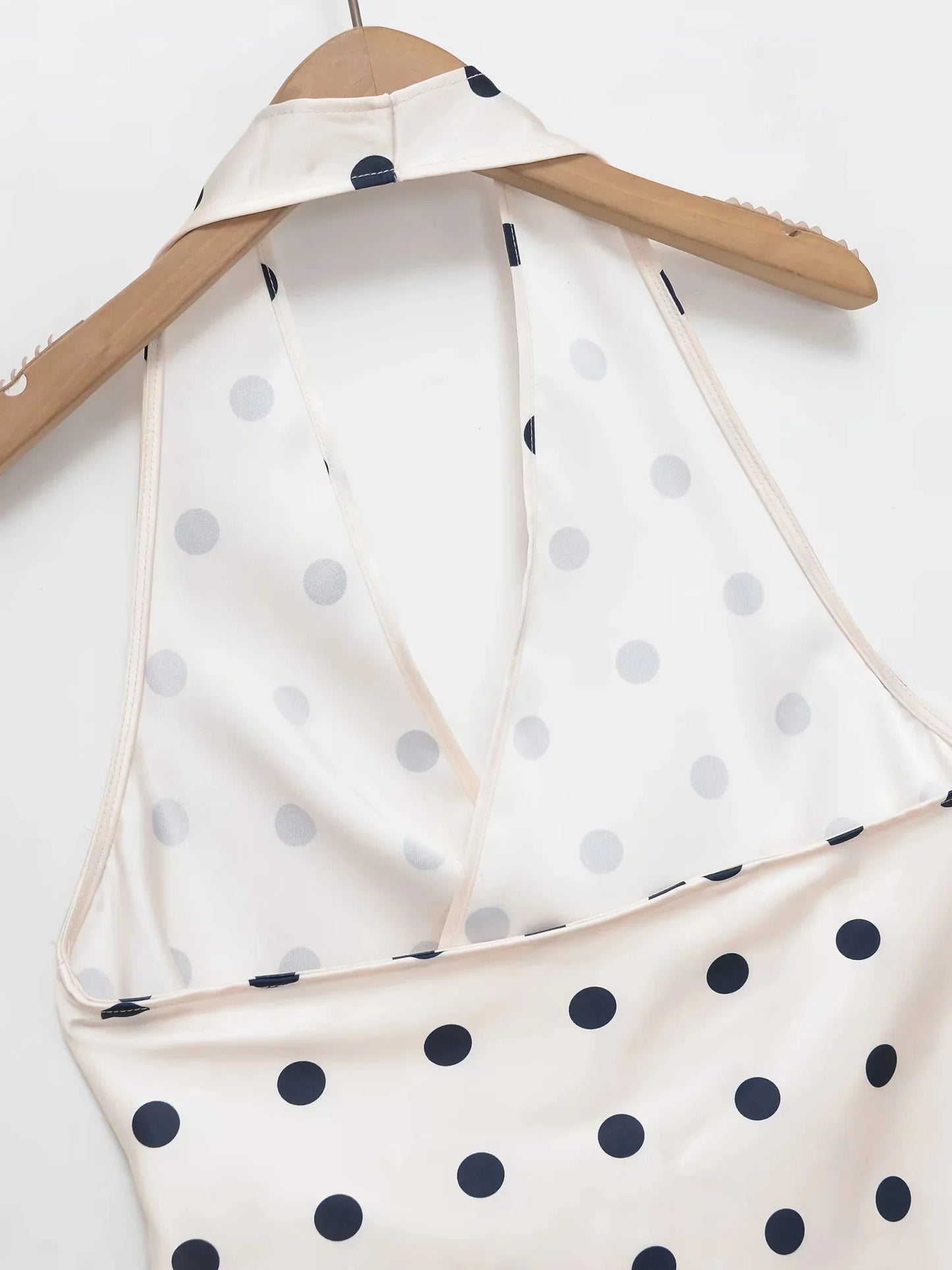 HH Women Fashion Halter Tops Draped Asymmetrical Hem Elegant Satin Sleeveless Summer Vest Female Casual Party Polka Dot Tops