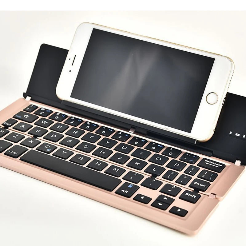 58 Keys Foldable Bluetooth-compatible Keyboard Universal for Computer Tablet Bracket Phone Stand Wireless Metal Keyobard