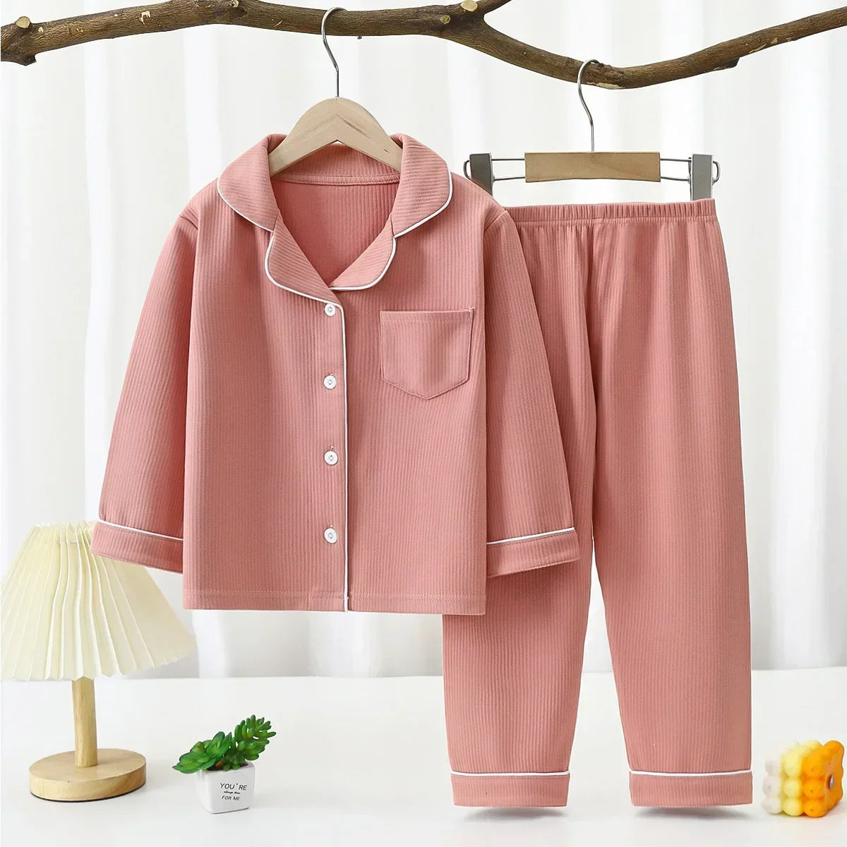 Toddler Baby Kids Boys Casual Pajama Suit Boy Long Sleeve Front Pocket Lapel Tops+ Long Pants Girls Pajama Sets