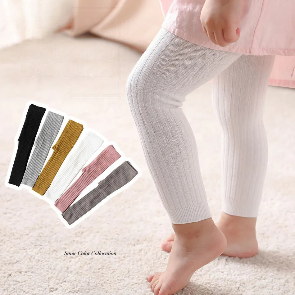 Baby Girls Leggings Newborn Spring Autumn Tights Solid Color Cotton Pants Toddler Kids Stretch Ribbed Leggings Clothes 0-5 Year