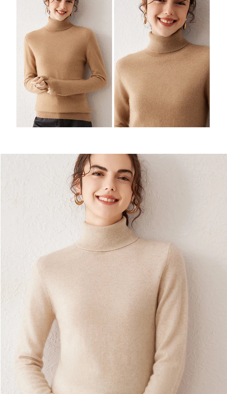 Ladies Sweater Cashmere Sweater Women Wool Turtleneck Knitwears 100% Cashmere Tops Long Sleeve Pullovers Jumpers Female Clothing