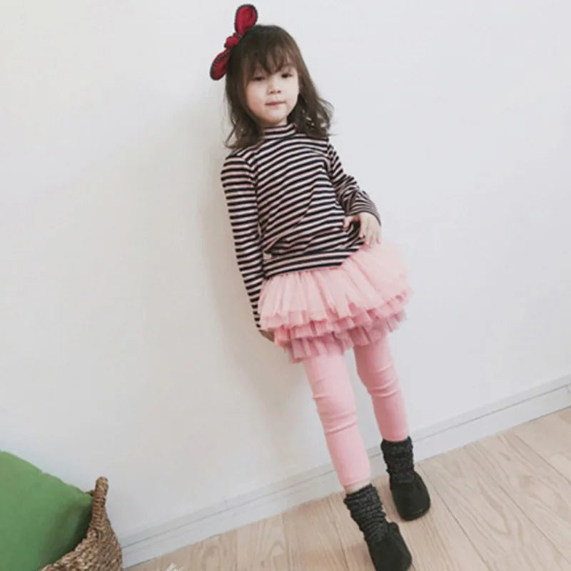 Spring Autumn Kids Girl Legging Skirt-Pants Warm Tutu Tights Cute Layered Lace Skirt Pants Footless Bottom Pants Toddler Legging