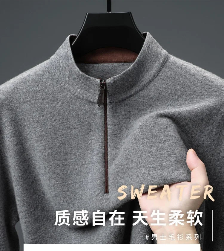 Cashmere Wool Classsic Sweater Men Autumn Winter Warm Knitting Clothes Long Sleeve  Sheep Wool Zipper Sweater Top Pullovers