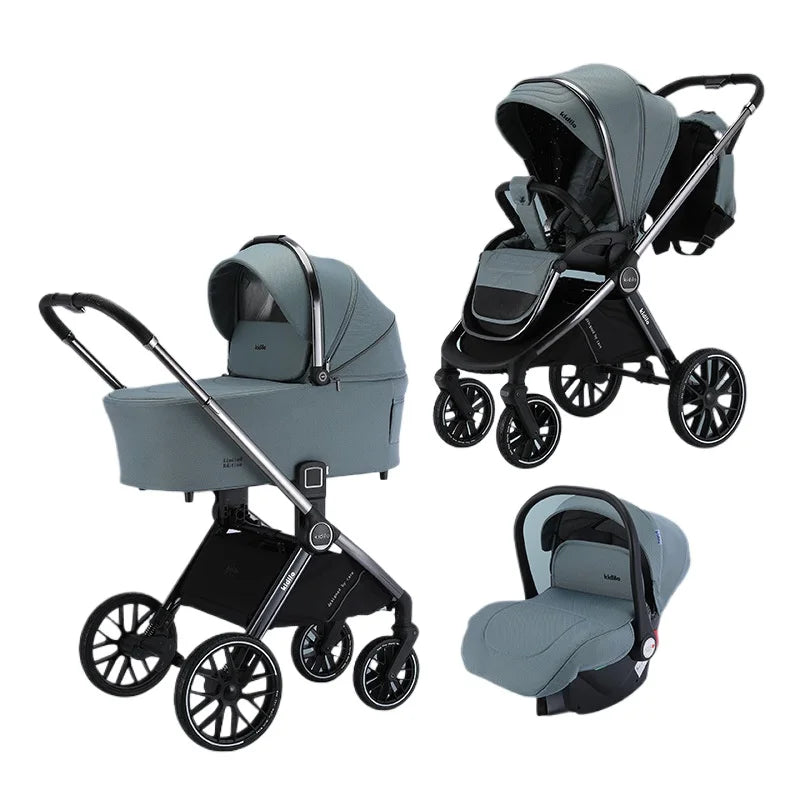 High-view 3-in-1 Baby Stroller Reversible Baby Stroller with Carrier Newborn Baby Stroller Shock Absorption Foldable