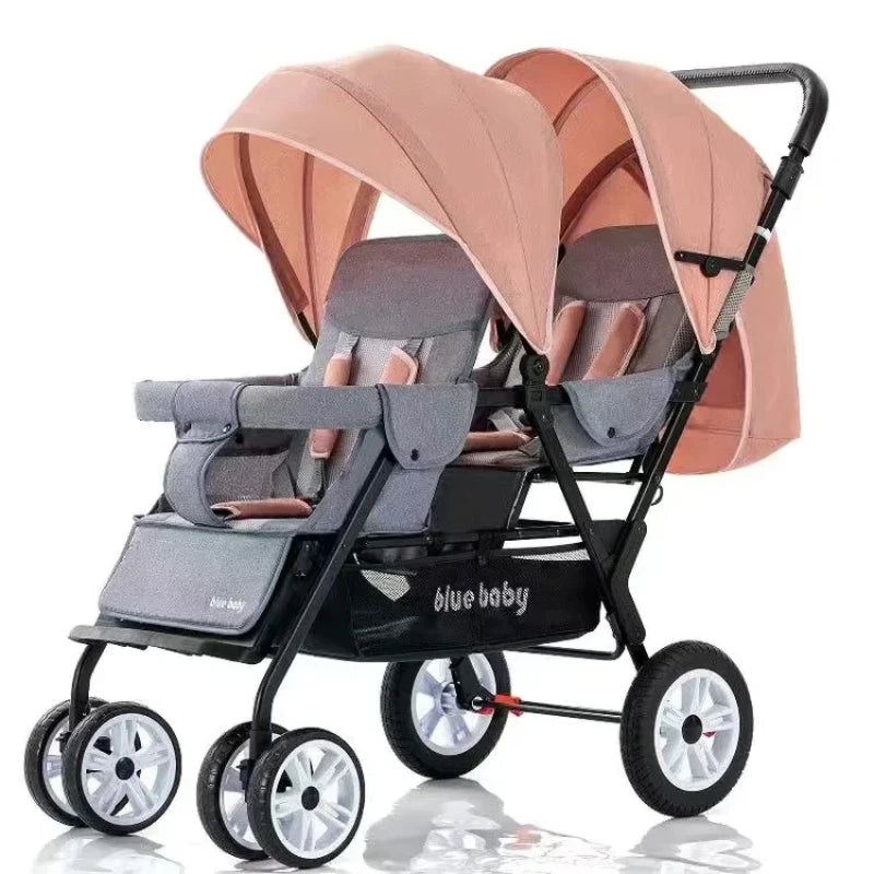 Double Stroller Can Sit Lying Lightweight Foldable High Landscape Front & Rear Seat Baby Stroller with raised rear Double Brake