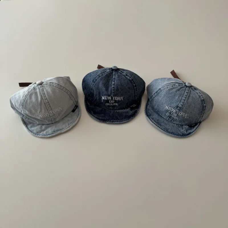 Infant Baby Basaball Cap American Style for Boy Girl Fashion Denim Blue Color Peak Cap for Toddler Travel Outdoor Sunshade Hat