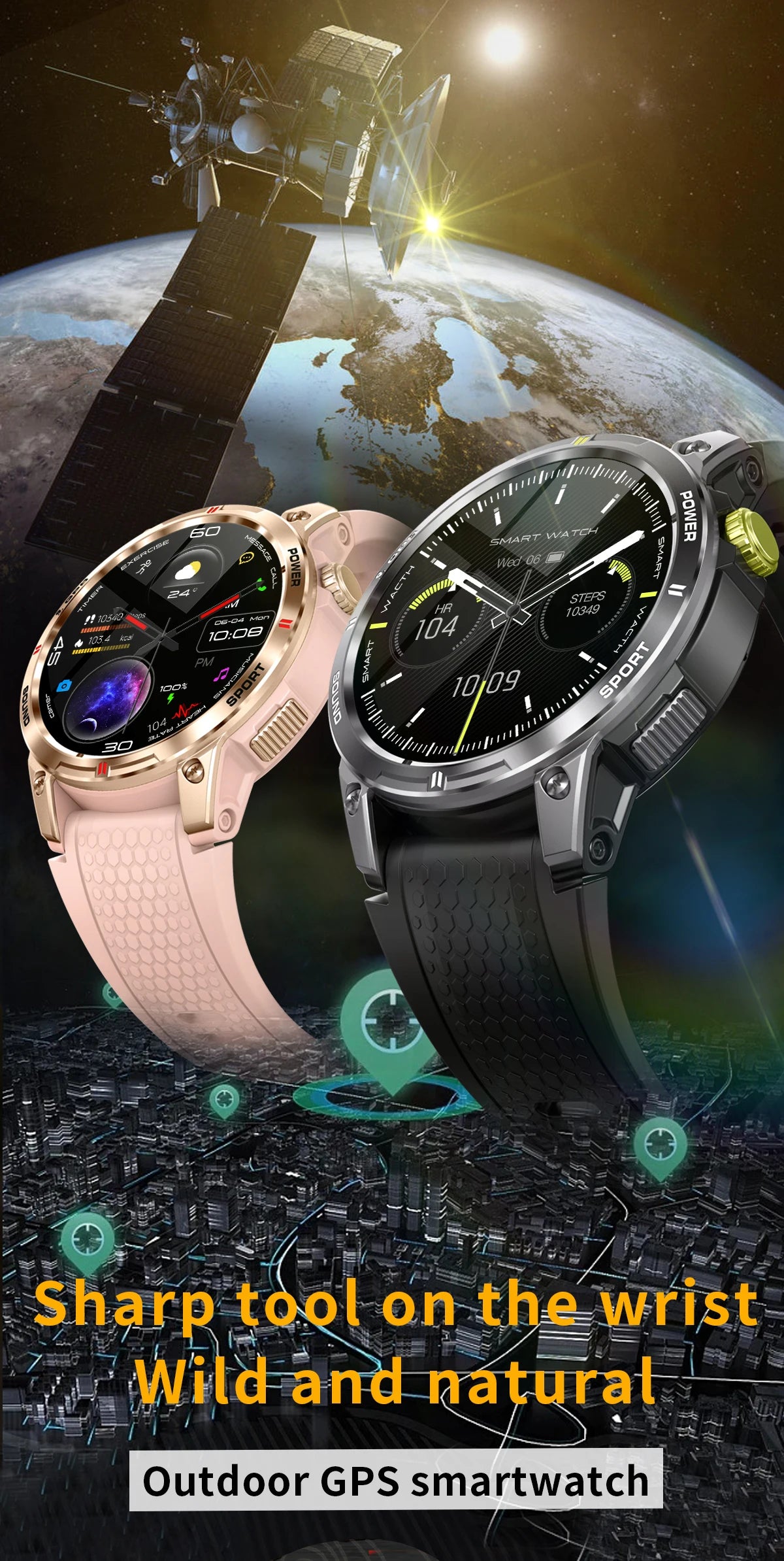 1.5" AMOLED HD Screen Bluetooth Call GPS Smart Watch Men Military Sports Fitness Tracker Smartwatch for Android IOS 400mAh 2024