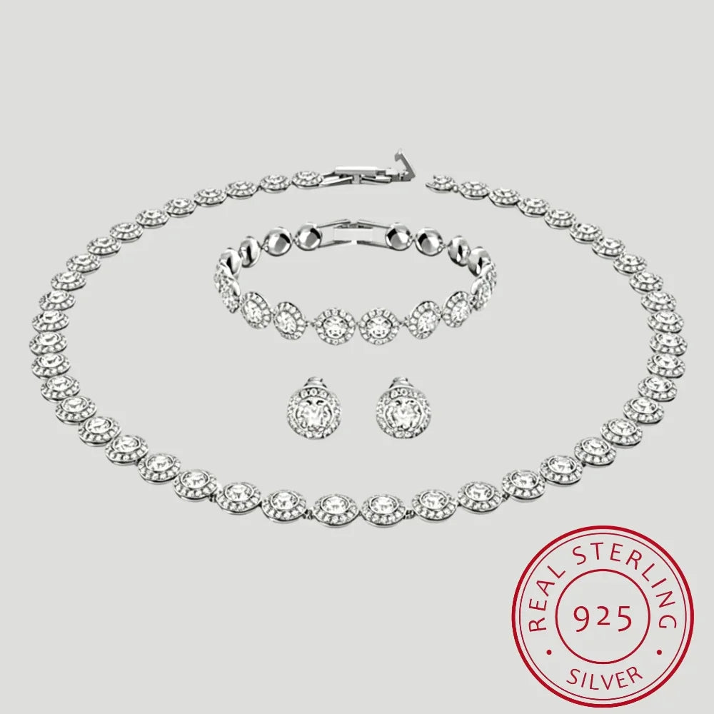 S925 Sterling Silver Round Jewelry Set, Unique Earrings,Bracelet,Necklace, For Daily, Party, And Banquet Decor