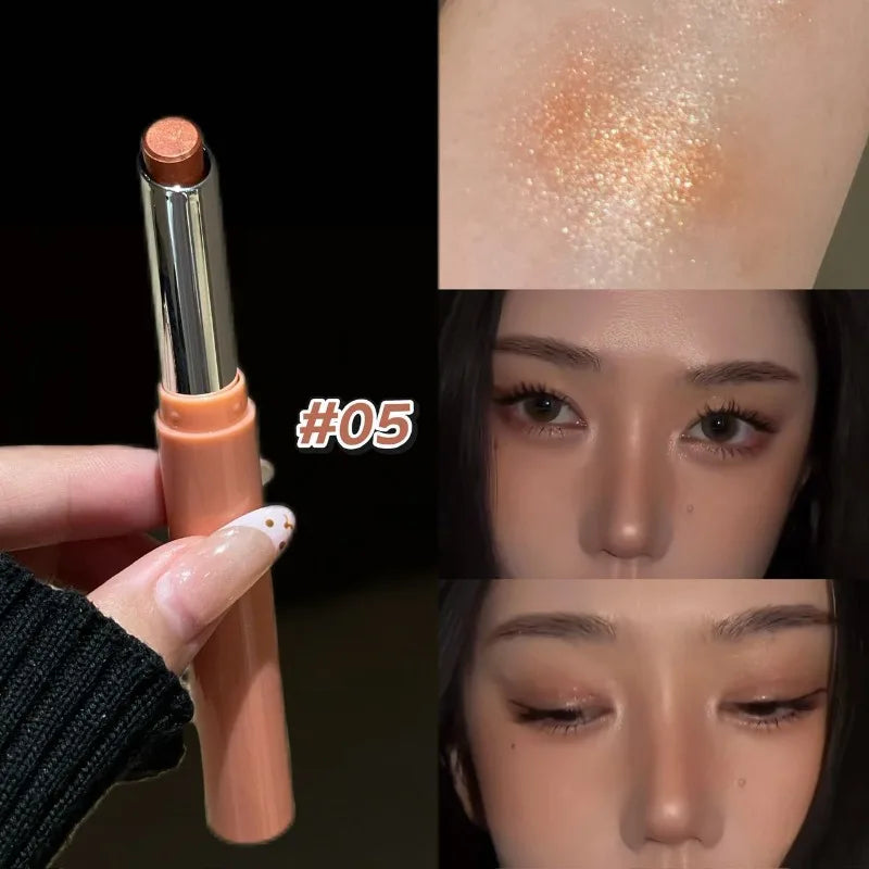 Shimmer Highlight Eyeshadow Pen Fine Pearly Glitter High-Gloss Eyeshadow Stick Makeup Smudge-Proof & Waterproof Eye Brightener