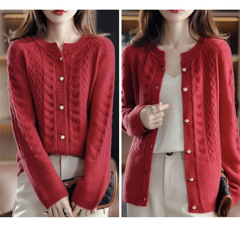 Cashmere Sweater Cardigan Women Single Breasted Long Sleeve Elegant Vintage Jumper Solid Wool Knitted Autumn Winter Outwear