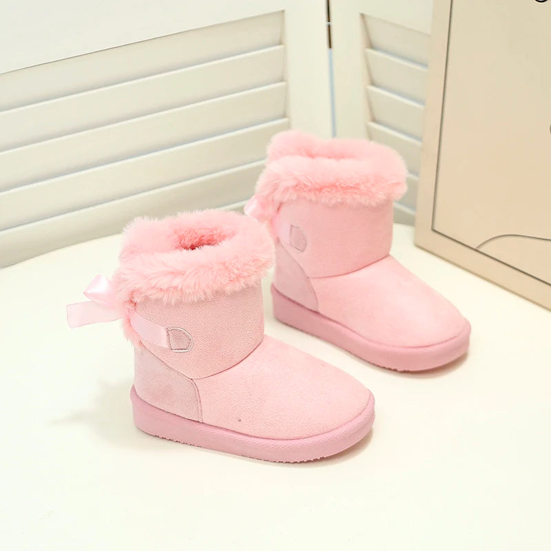 Toddler Boys Girls Winter Warm Cotton Boots 2025 New Kid Snow Boots with Bow Detail Non-slip Simple Versatile School Daily Wear