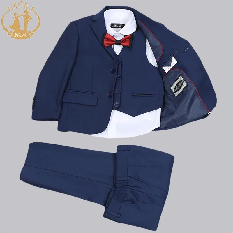 Nimble Spring Autumn Formal Boys Suits for Weddings Children Party Host Costume 3Pcs Blue Blazer Vest Pants Wholesale Clothing