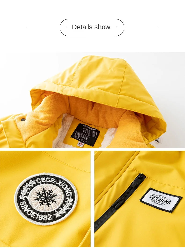 Winter children's skiing suit for boys and girls, windproof and waterproof thick coat for warmth and snow playing equipment