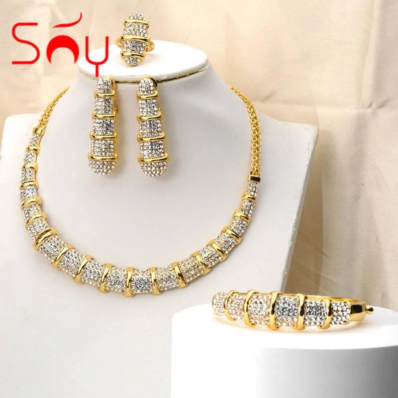 Sunny Jewelry Sets Italy Design Dubai Gold Color Bamboo Knots Shape Necklace Ring Bracelet Earrings Ladies Wedding Party Gift