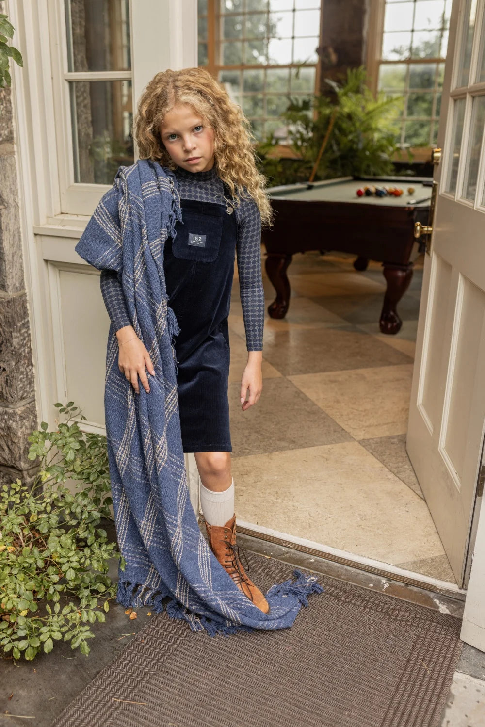 AP AW26 Navy Blue Corduroy Collection Kids Boy Girl Fashion Geometric Print Shirt Family Matching Clothing Dress Top Jumper