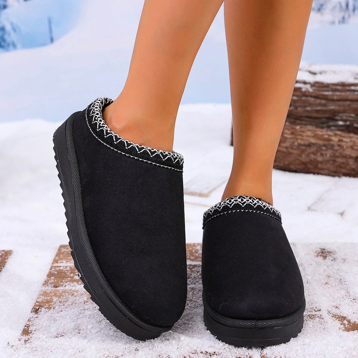 2026 Winter Women Snow Boots Cashmere Warm Thick Soles Without Heel-covered Hair Half Slipper Cotton Shoes Cashmere Warm Boots