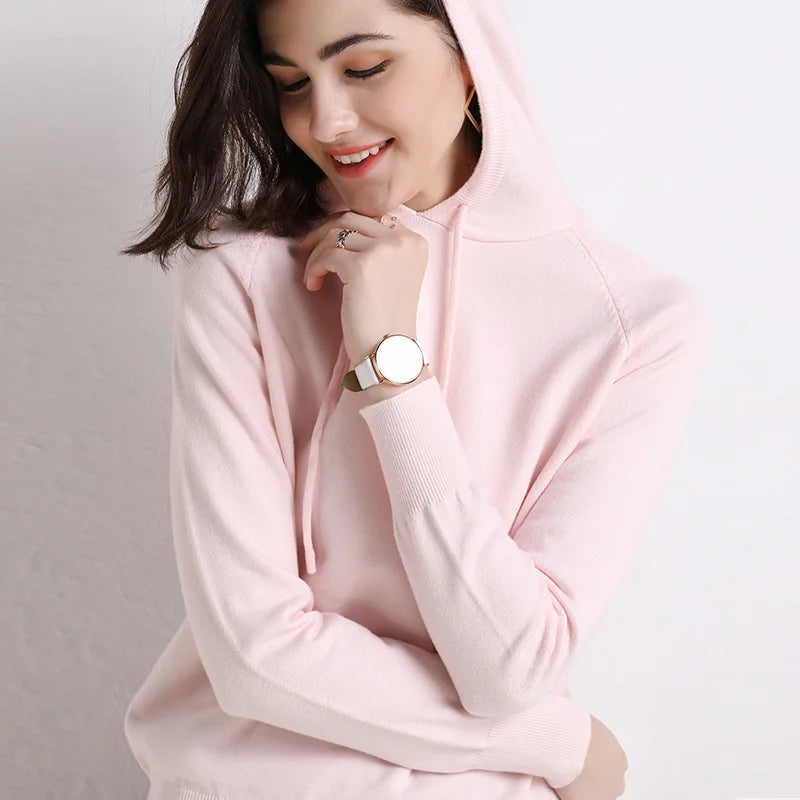 Autumn Winter Women Sweater 2025 New Solid Jumper Long Sleeve Hooded Pullovers Korean Fashion Loose Lady Casual Knitted Sweaters