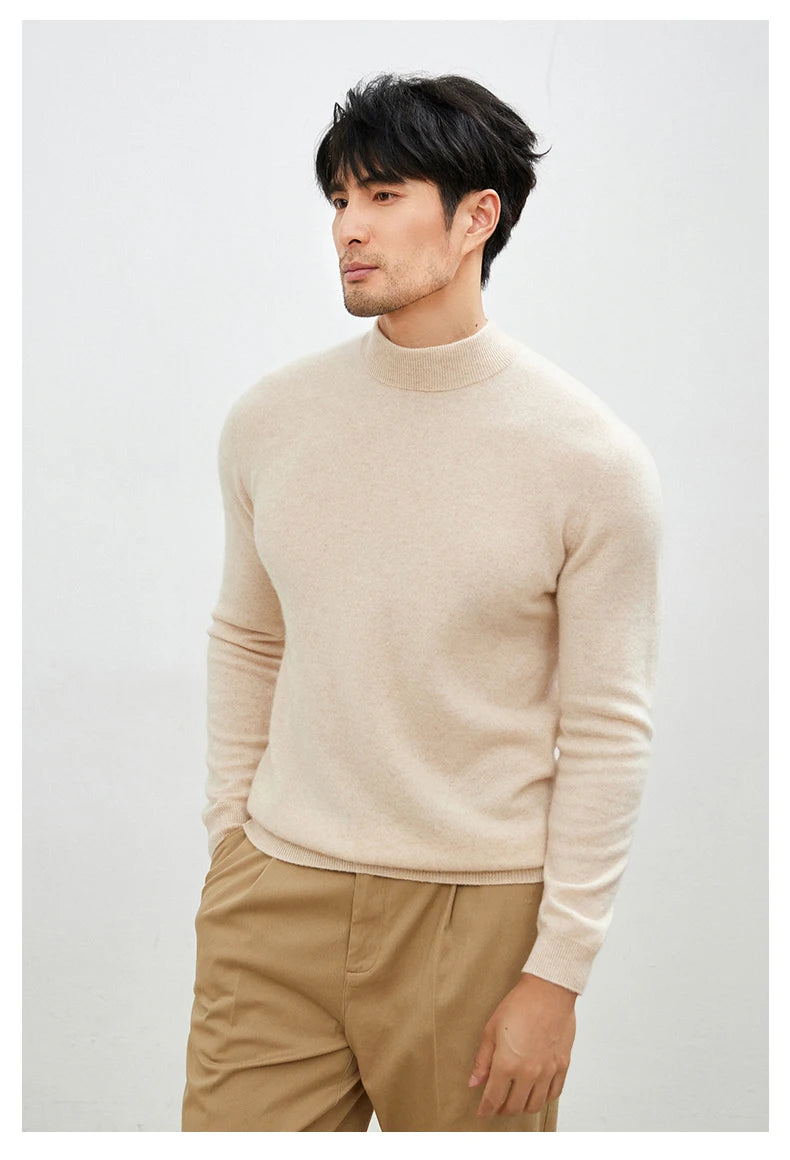 100% Pure Cashmere Men's Sweater Half High Neck Pullover Youth Business Casual Long Sleeve Jumper Spring/Autumn High-End Jacket