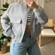 2026 Winter Women Elegant Jacket with Lapel Casual Single Breasted Pocket Long Sleeve Short Coat Street Overcoat Vintage Top