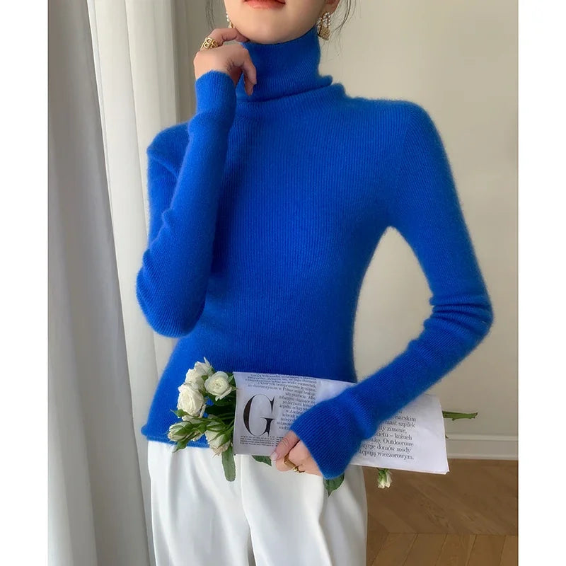 100% pure cashmere sweater women  sweater slim fit sweater versatile for autumn and winter knitted high neck cashmere