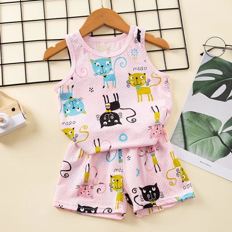 Children Pajamas for Girls Boys 1 to 2 3 4 5 6 7 8 9 Years Cotton Green Pink Toddler Girl Pijama Short Set Teen Boy Pyjama Suit