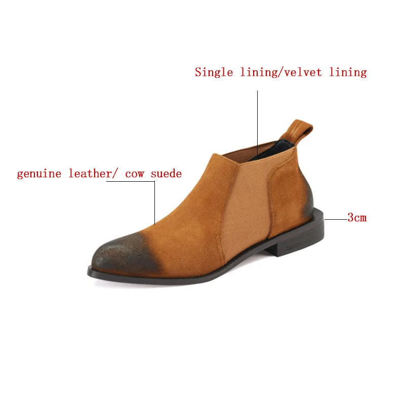 2025 New Ankle Boots Autumn/Winter Women Boots Pointed Toe Fashion Women Shoes Cow Suede Chelsea Boots Genuine Leather Shoes