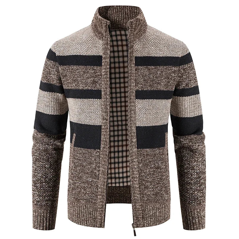 Autumn Winter Sweater Men Warm Cashmere Cotton Blended Pullovers Cardigan Men Fashion Casual Stand Collar Breathable Men Jackets