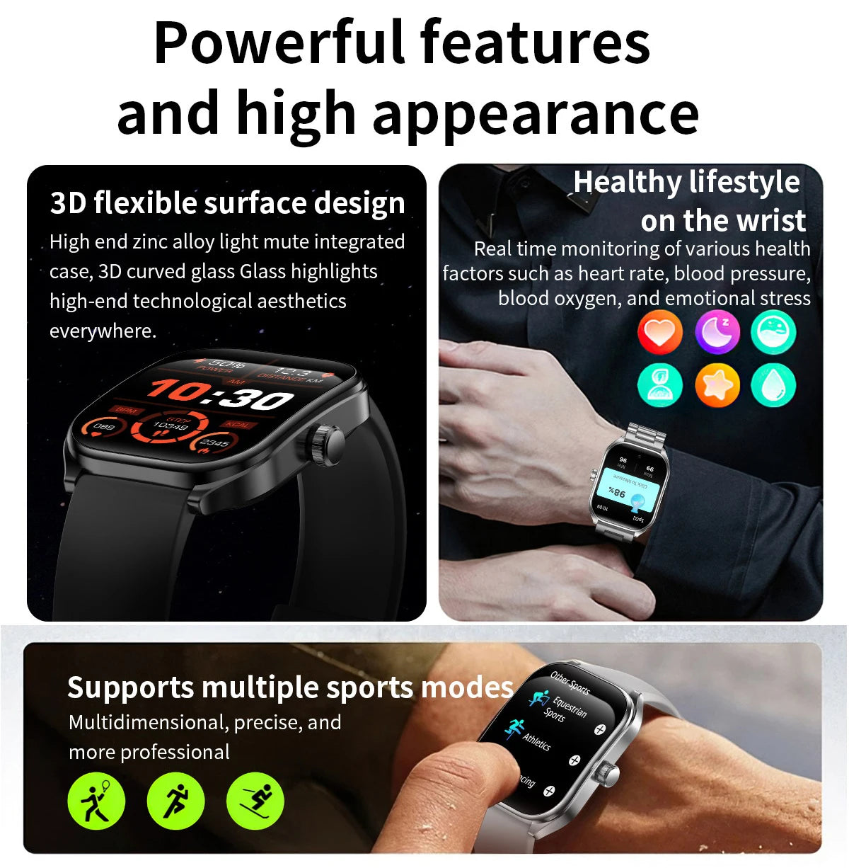 2.01-inch Curved Screen Smart Watch Bluetooth Call Sports Waterproof Fitness Bracelet Wristwatch Clock Smartwatch for Men Women